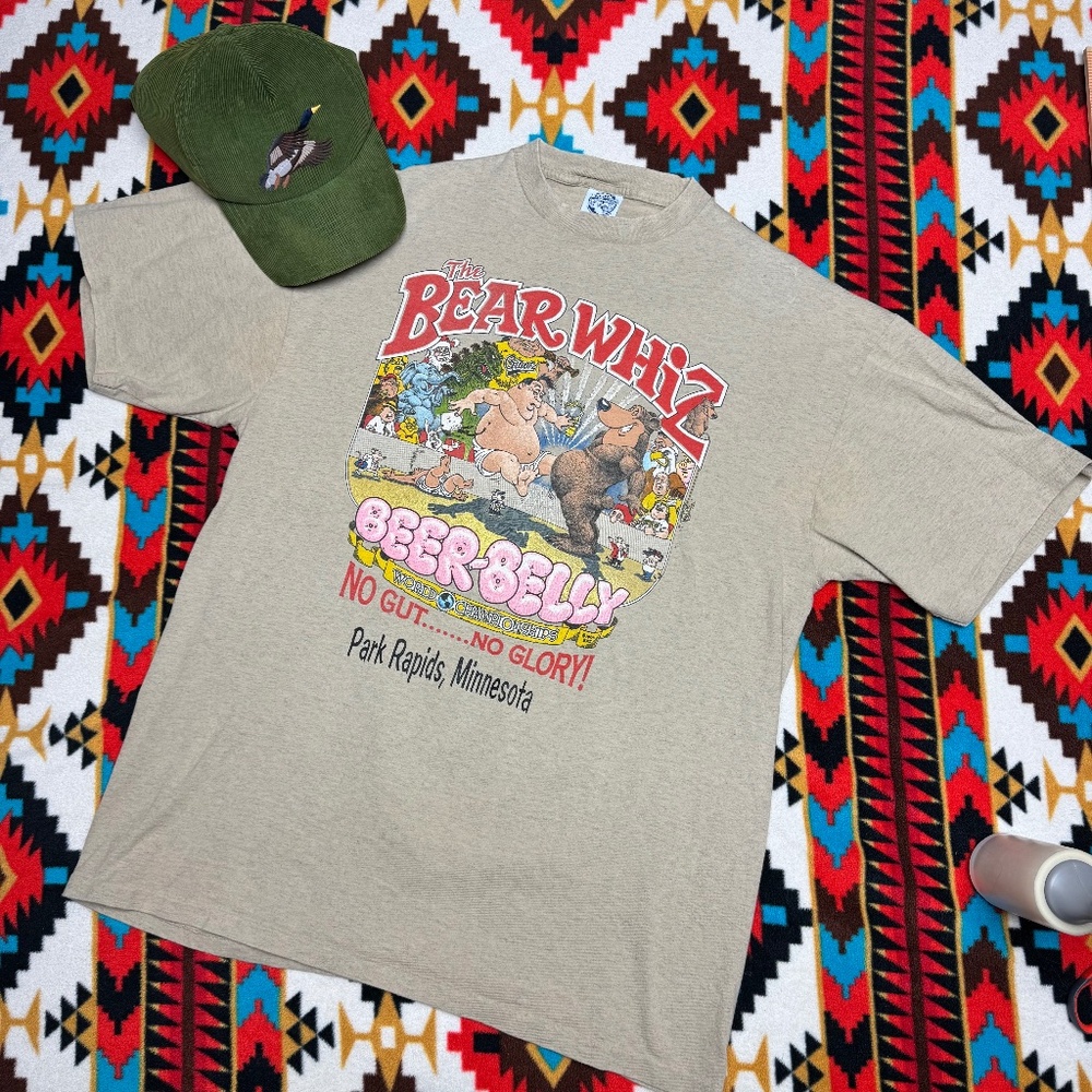 Vintage Bear Whiz Beer Belly Tee - Park Rapids MN - Graphic T-Shirt - XL - Eagle